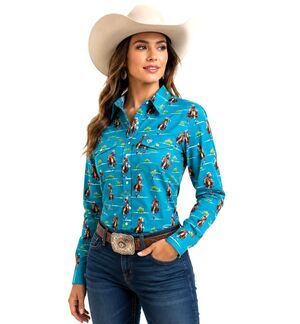 Cowgirl Hardware Western Rodeo Rhinestone Snap Shirt Turquoise Womens Large
